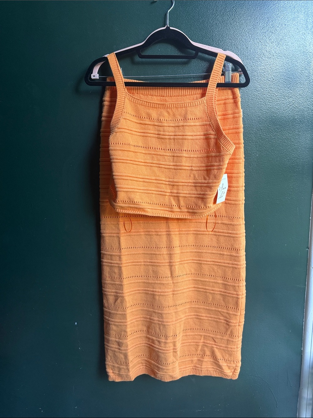 Orange Knit Two-Piece Tank & Skirt Set